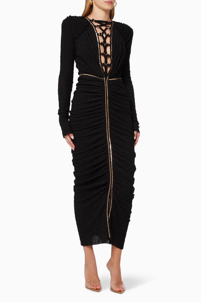 

Strass Embellished Draped Dress in Tulle, Black