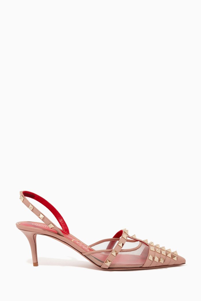 

Valentino Garavani Rockstud Alcove Slingback Pumps in Patent Leather & Mesh, Pink
