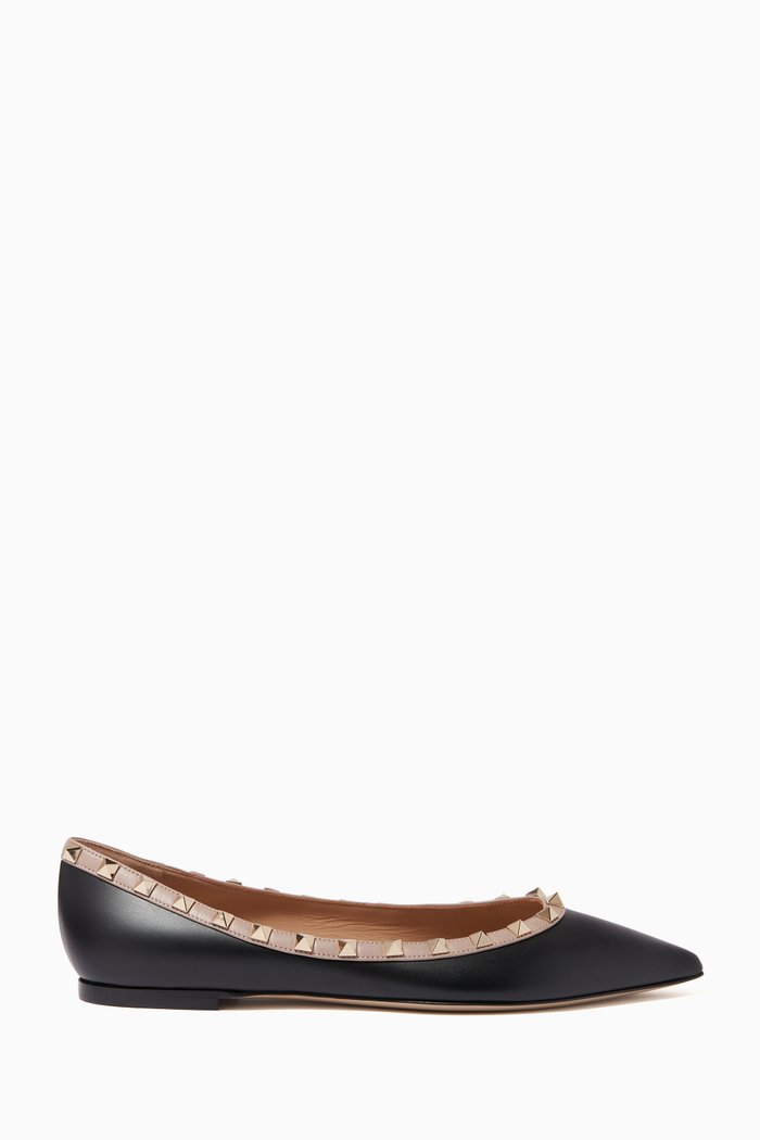 Valentino Garavani Rockstud Ballet Flats in Smooth Nappa, Black