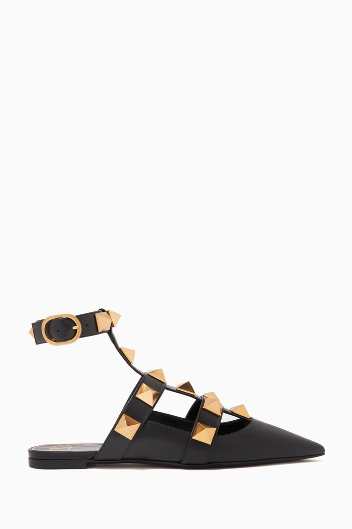 

Valentino Garavani Roman Stud Ballet Flats in Calfskin, Black