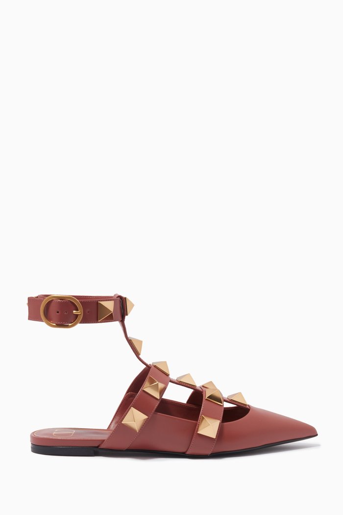 

Valentino Garavani Roman Stud Ballet Flats in Calfskin, Brown