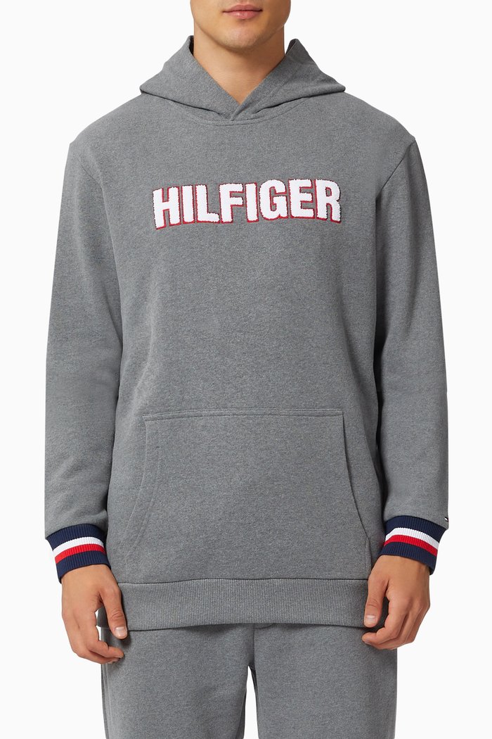 

Signature Logo Hoodie in Recycled Cotton Blend, Grey