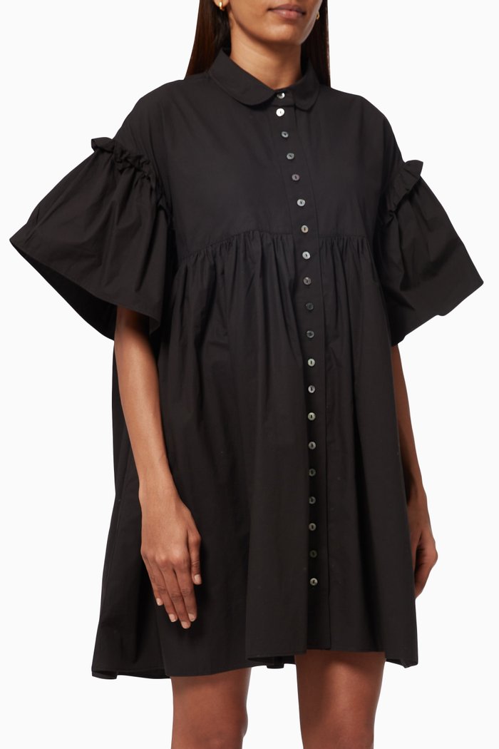 

Ashleigh Mini Shirtdress in Cotton Poplin, Black