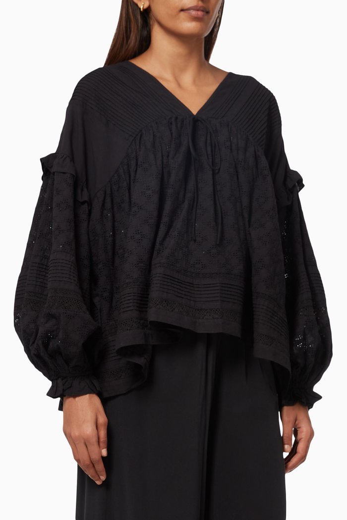 

Charlotte Embroidered Top in Cotton, Black