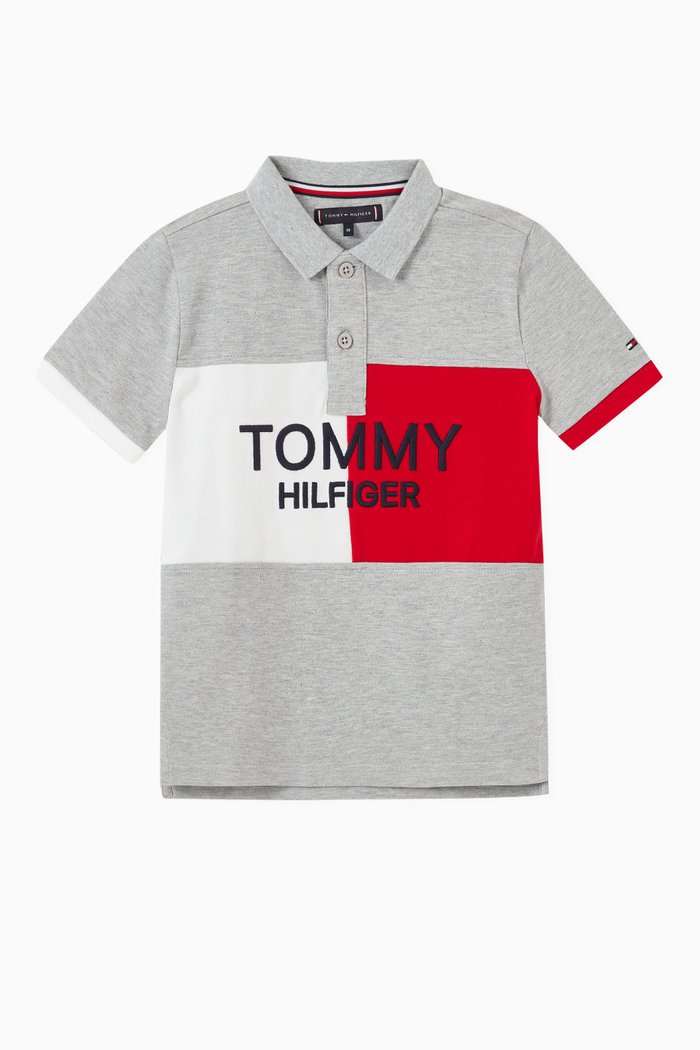 Colour-blocked Archive Polo Shirt in Organic Pique, Grey