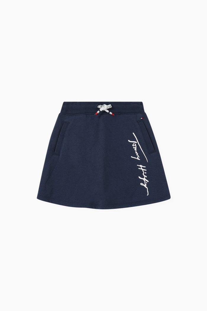 

Drawstring Signature Logo Skater Skirt in Terry, Blue