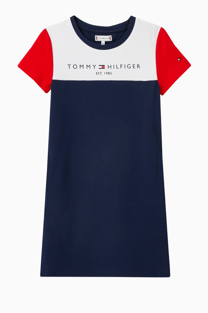 Colour Blocked T-Shirt Dress in Stretch Blend, Blue