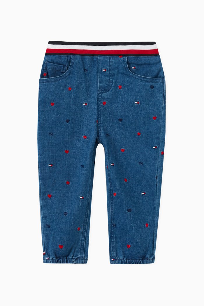 Embroidered Jeans in Denim, Blue