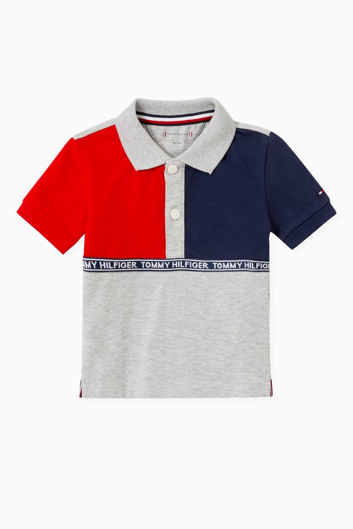 

Colourblock Logo Polo Shirt in Pique, Grey