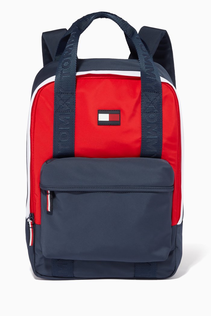 

Colour-blocked Logo Tape Backpack in Recycled Polyester Canvas, Multicolour