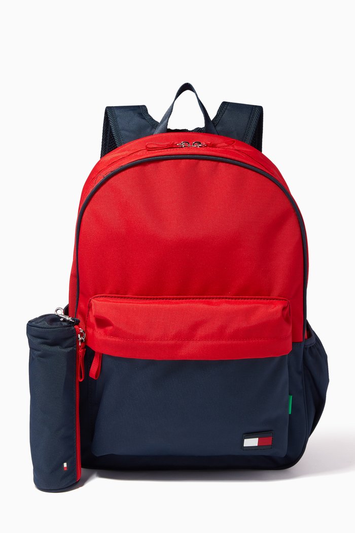 Backpack With Pencil Case in Recycled Polyester Canvas, Multicolour