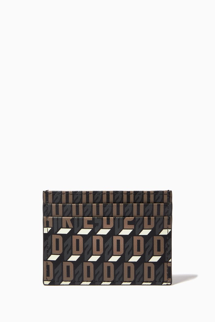 

Printed Monogram Card Holder in Leather, Brown