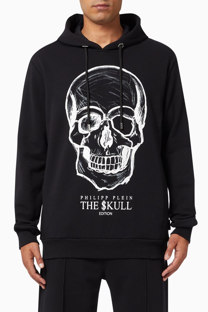 

Print Skull Hoodie Sweatshirt with Rhinestones in Cotton, Black