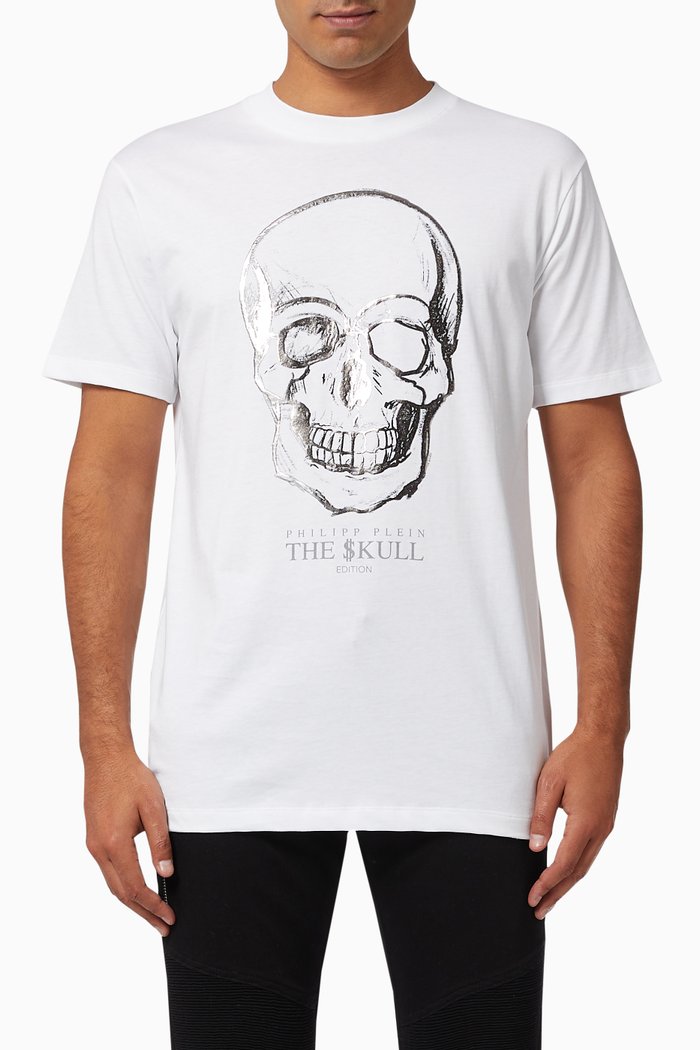 

Skull Print T-shirt with Laminated Effect, White