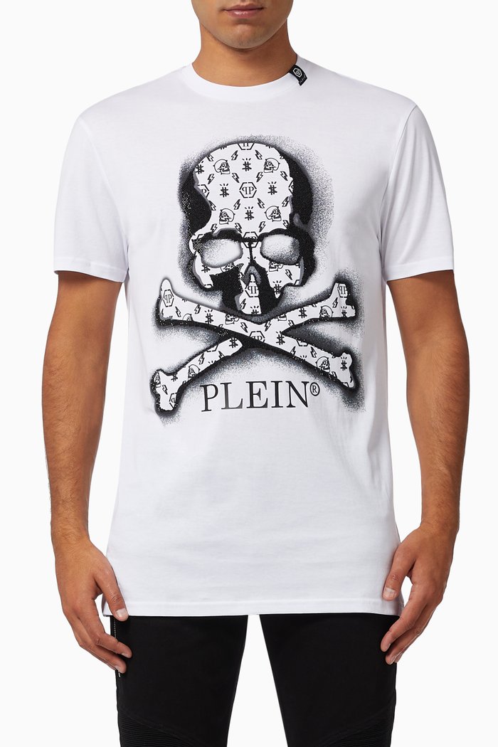

Iconic Skull Print T-shirt with Rhinestones, White