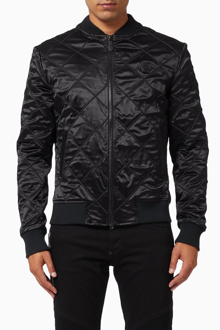 

Embroidered Bomber in Satin, Black