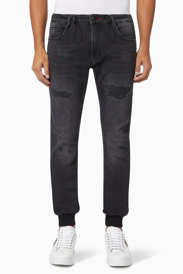 

Iconic Plein Denim Jogging in Cotton, Blue