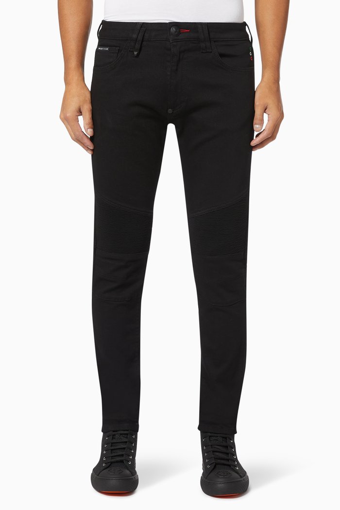 

Slim Fit Institutional Biker Jeans in Cotton, Black