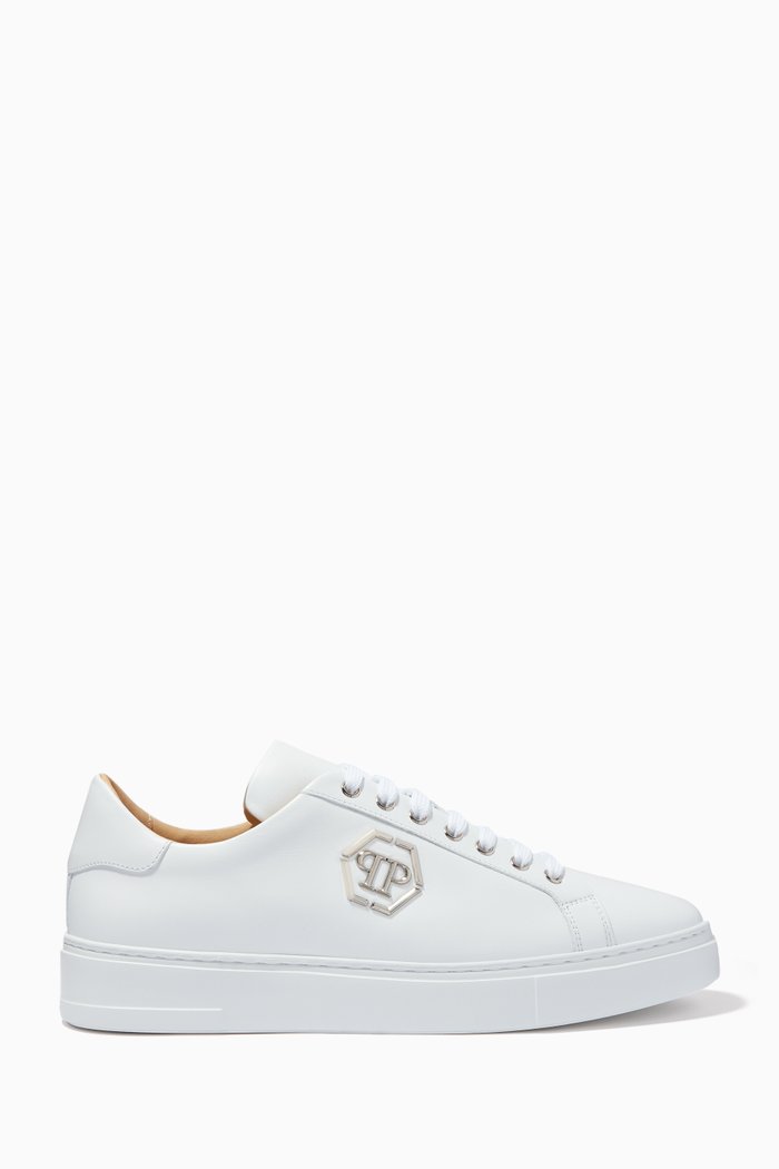 

Lo-top Sneakers with PP Hexagon in Rubberised Leather, White
