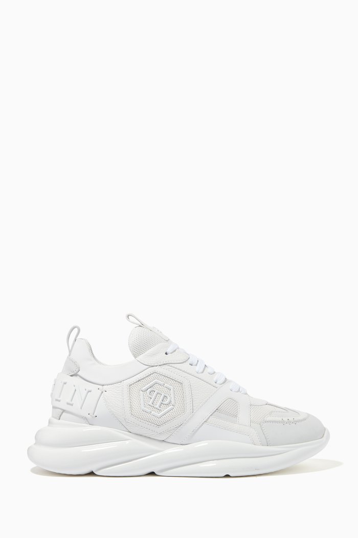 

Runner Mix Material Hurricane Sneakers in Leather, White