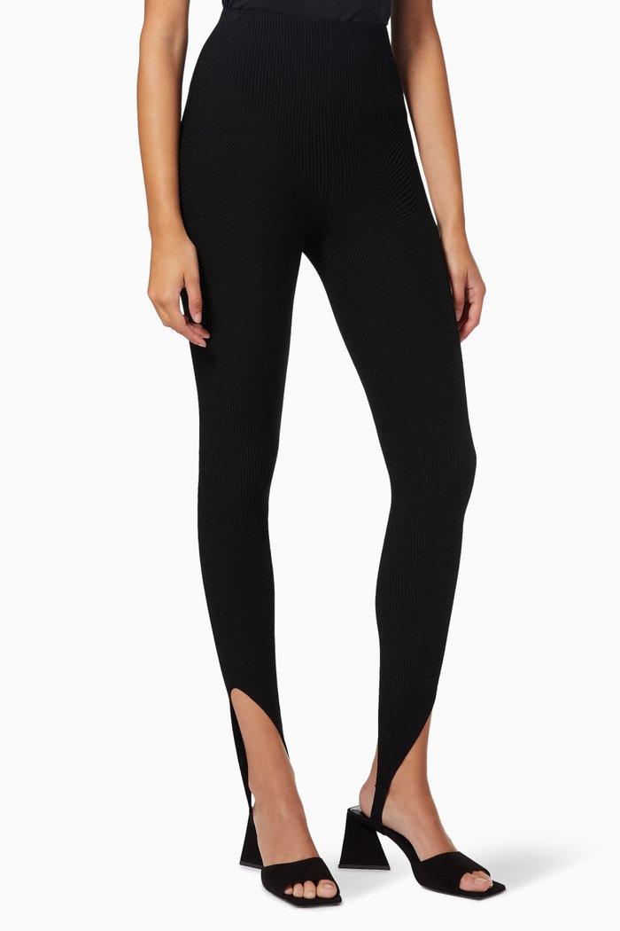 

Viso Stirrup Leggings in Ribbed Knit, Black