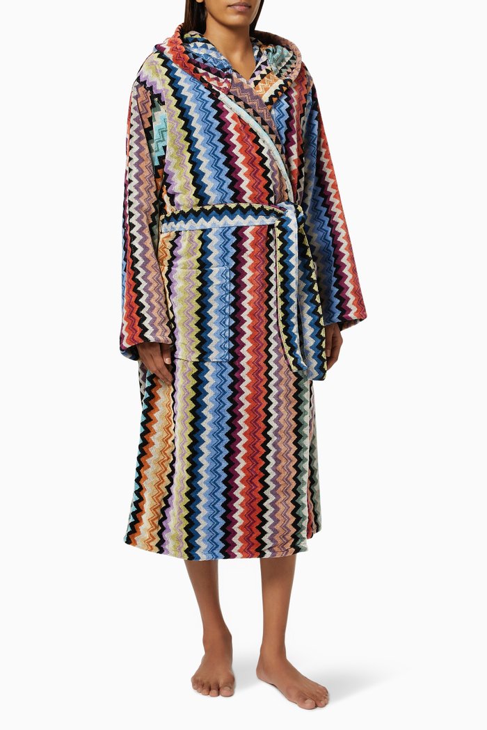 

Adam Hooded Bathrobe in Cotton Terry, Multicolour