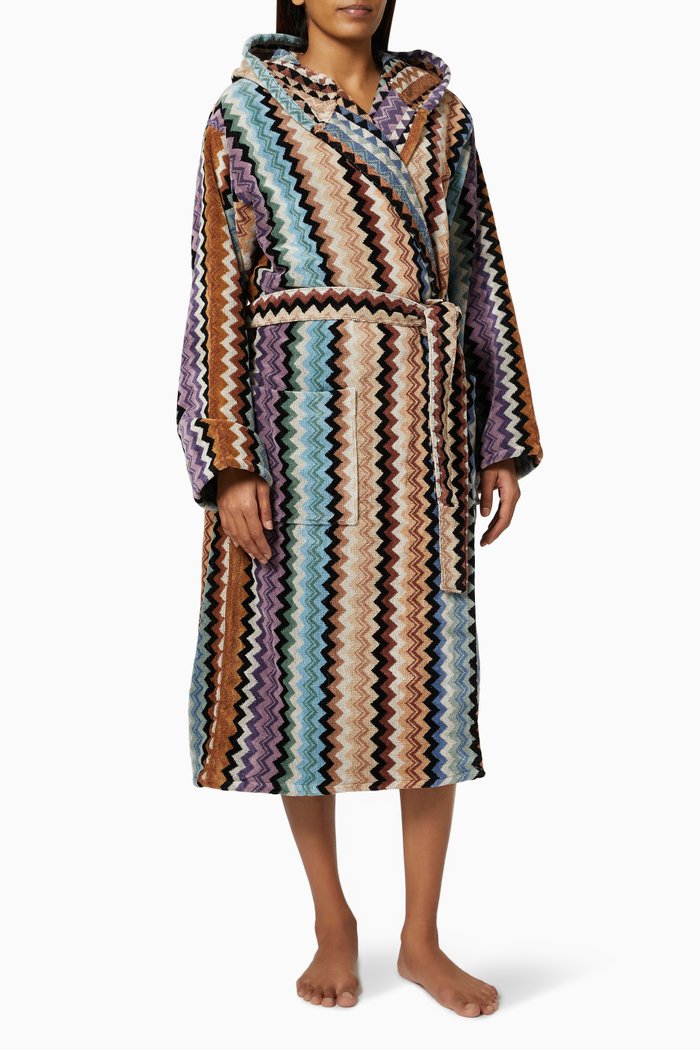 

Adam Hooded Bathrobe in Cotton Terry, Multicolour