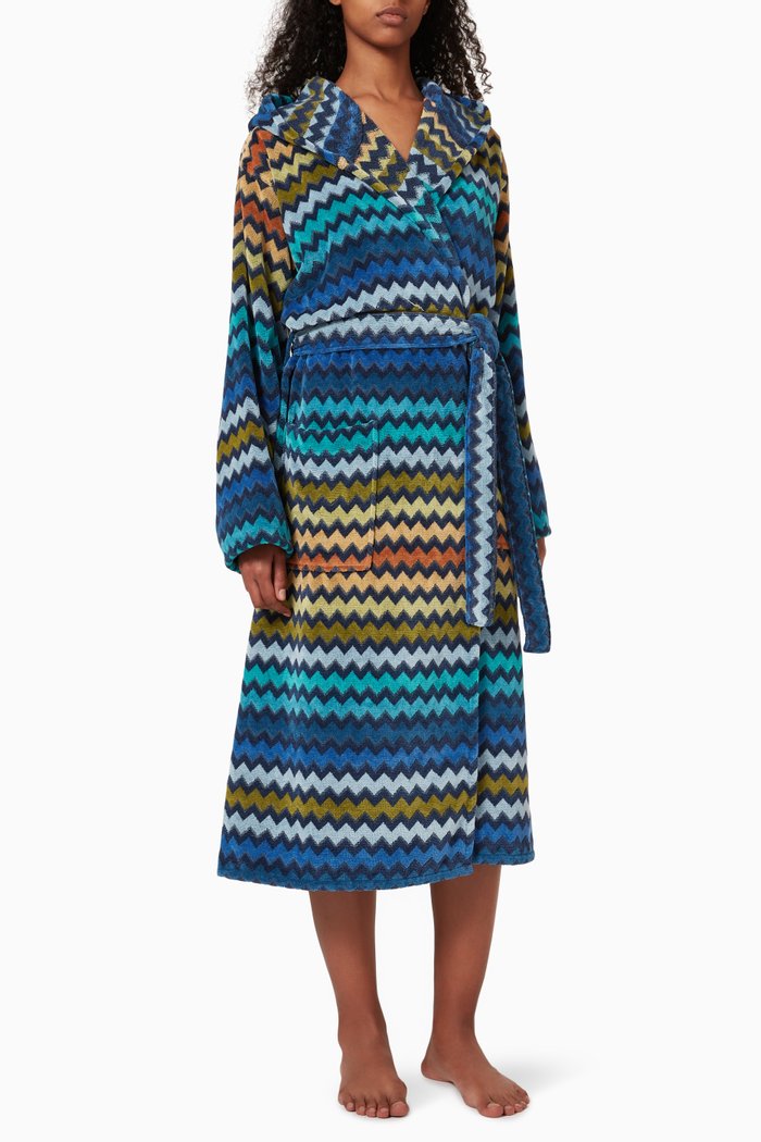 

Warner Hooded Bathrobe in Cotton Terry, Blue