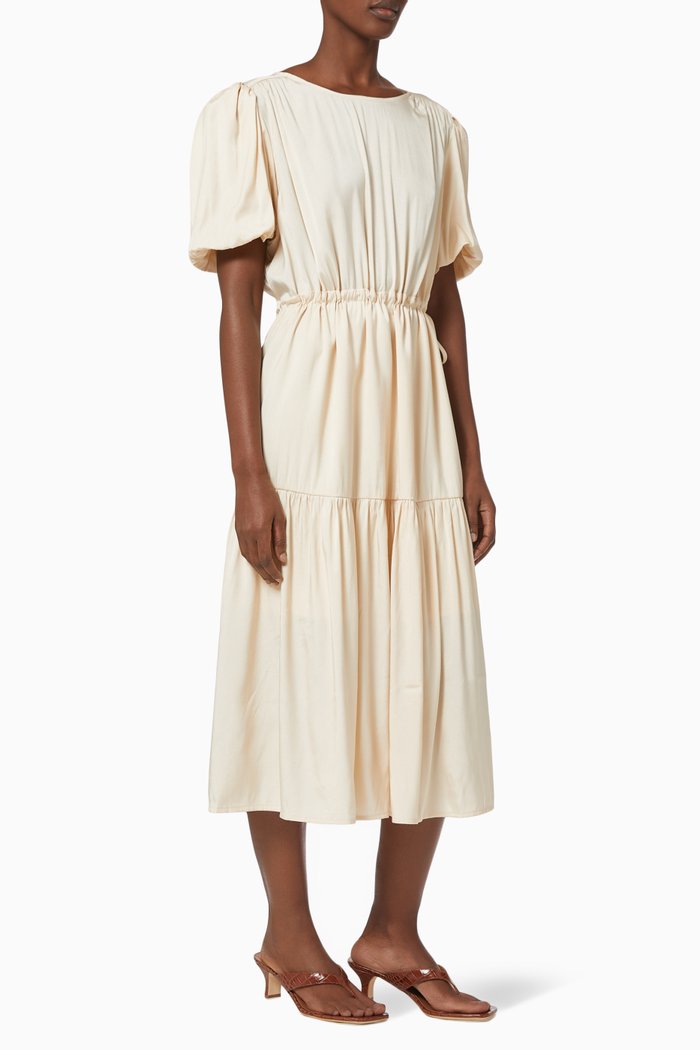 

Shiny Puff Sleeve Midi Dress, Neutral