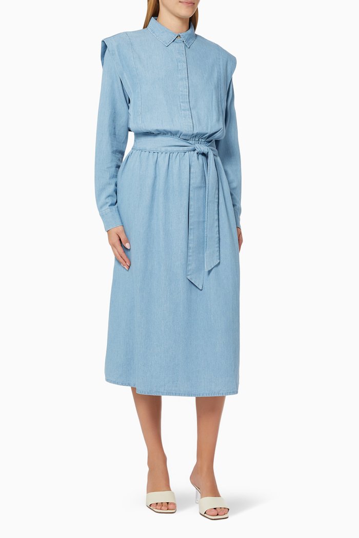 

Shirt Dress with Belt in Cotton, Blue