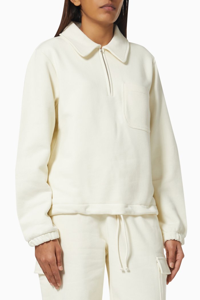 Quarter Zip Sweater in Organic Cotton, Neutral