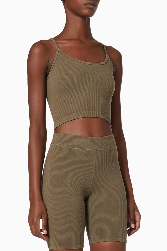 

Seamless Rib Crop Top in Cotton, Green