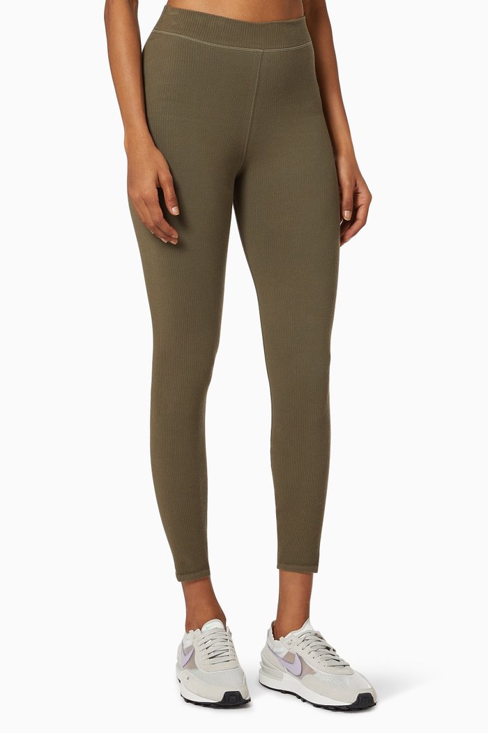 

Seamless Rib Leggings in Cotton, Green