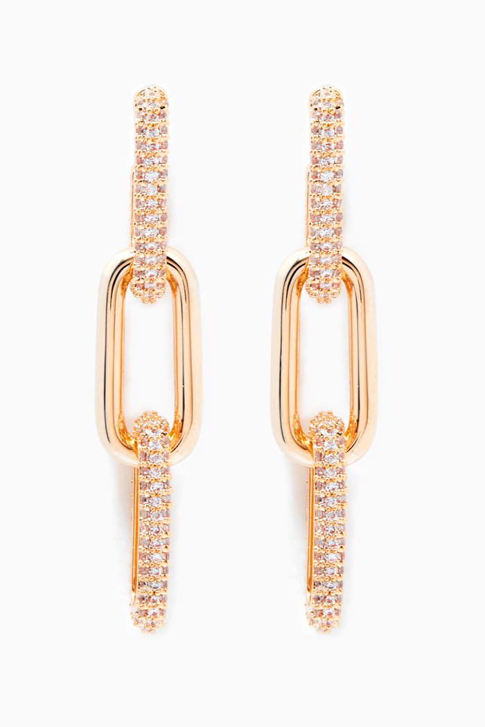 

Pavé Square Link Earrings, Gold