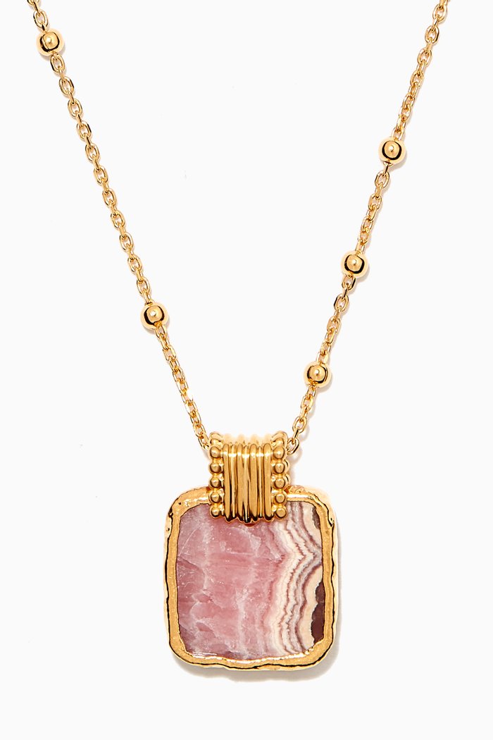 Rhodochrosite Lena Charm Necklace in 18ct Gold Vermeil, Pink