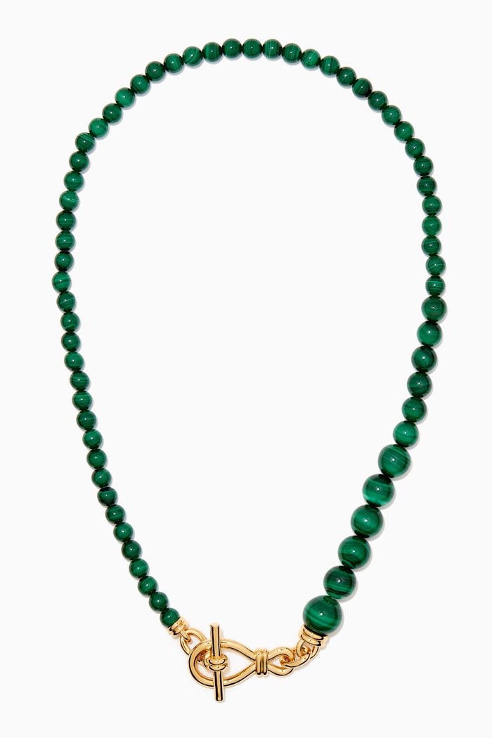 

Malachite Graduated Sphere T-bar Necklace in 18ct Gold Plated, Green