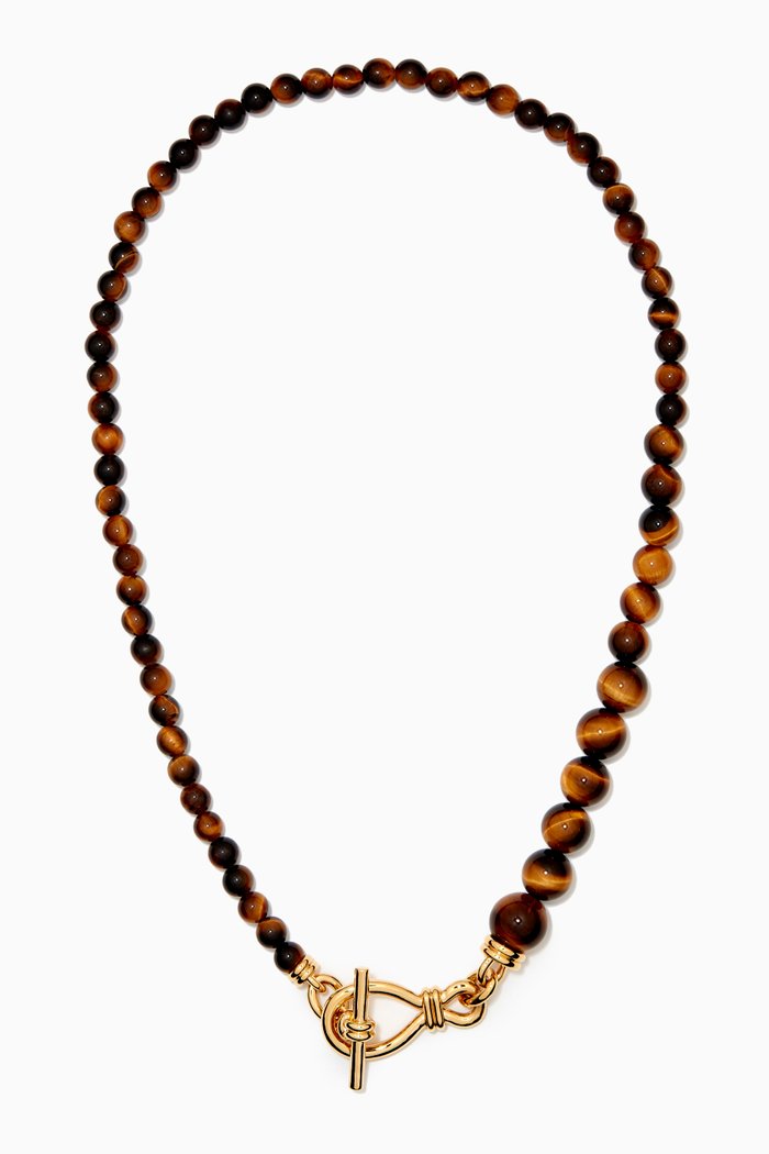 

Malachite Graduated Sphere T-bar Necklace in 18ct Gold Plated, Brown