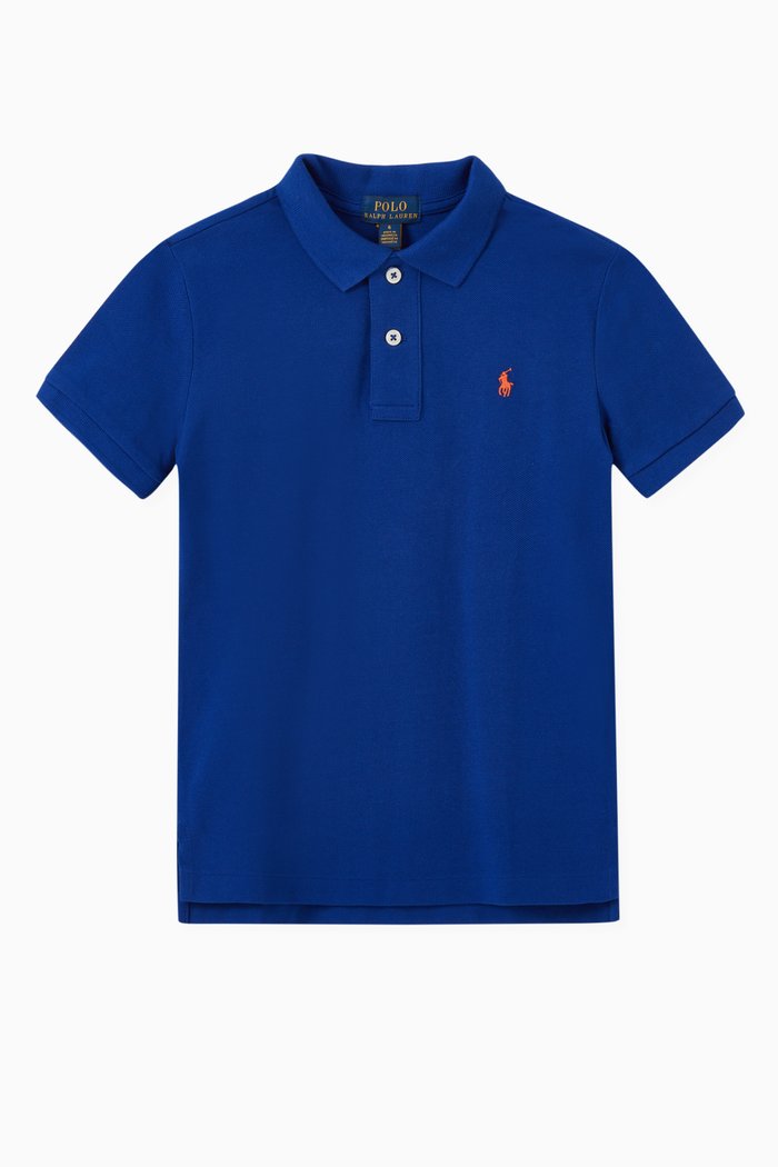 

Polo Shirt in Cotton Mesh, Blue