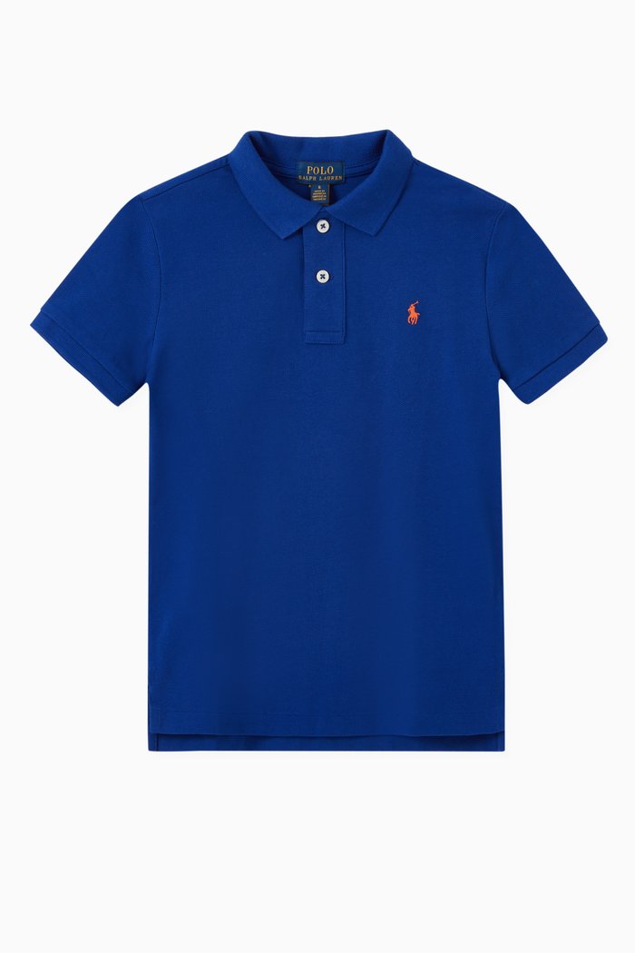 

Slim Fit Polo Shirt in Cotton Mesh, Blue