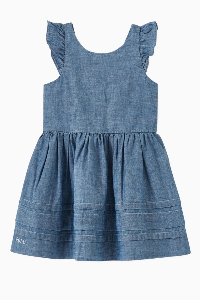 

Ruffled Dress with Bloomers in Cotton Chambray, Blue