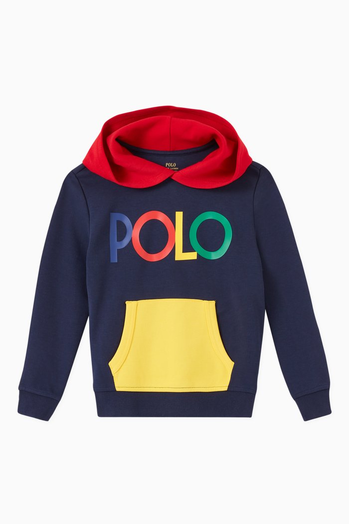 Logo Hoodie in Colourblock Double-knit, Blue