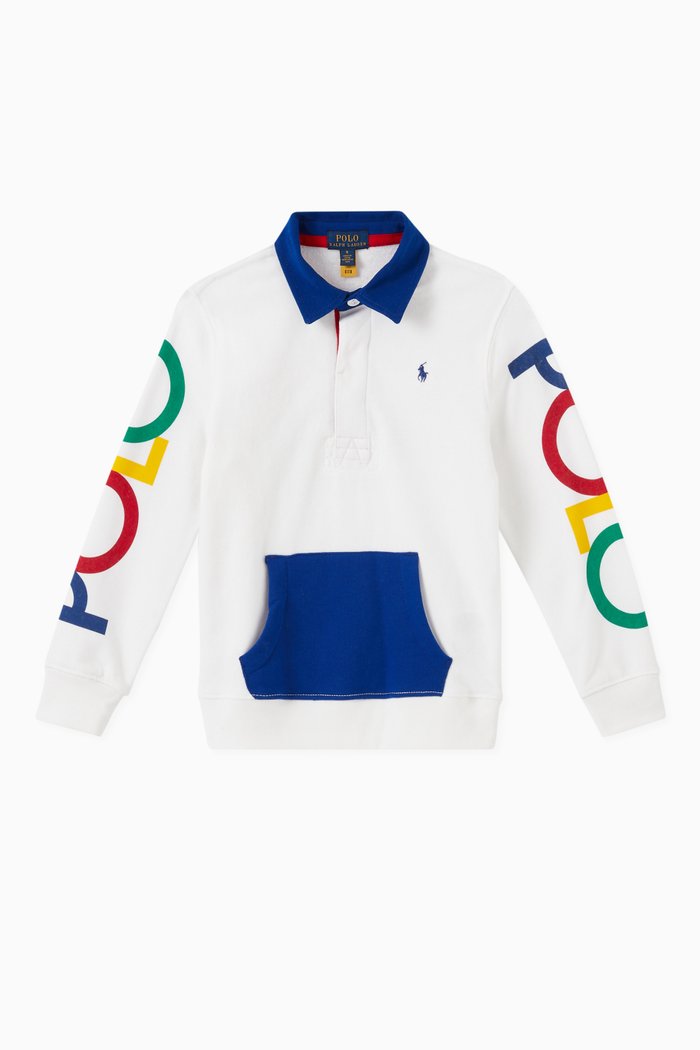 Logo Rugby Sweatshirt in Fleece Jersey, White