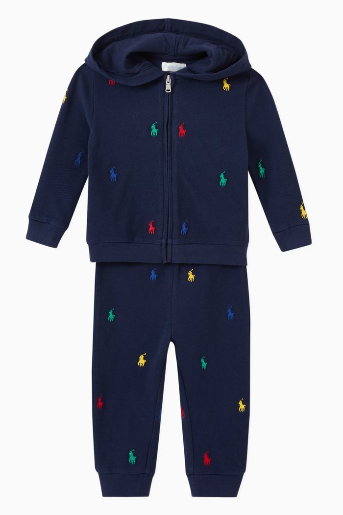 Polo Pony Tracksuit in Cotton Mesh, Blue