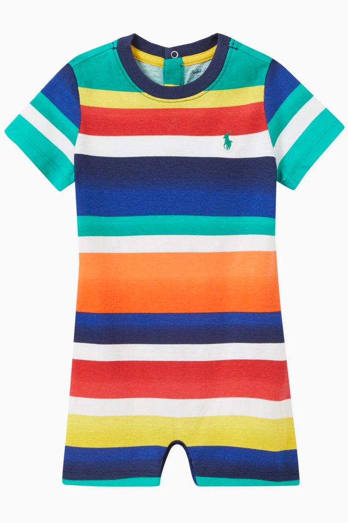 

Polo Pony Striped Romper in Cotton Jersey, Multicolour