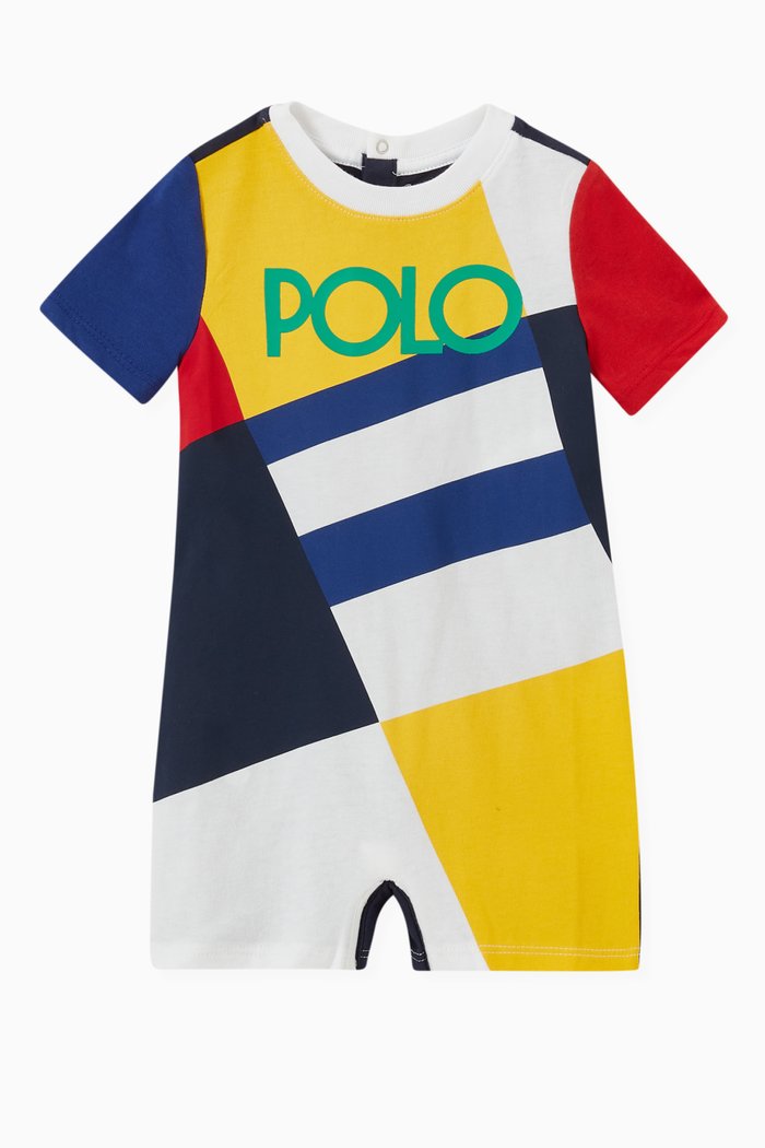 Polo Print Romper in Cotton Jersey, Multicolour
