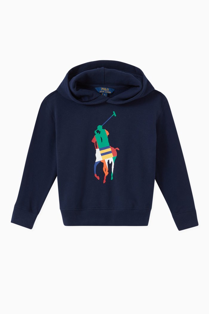 

Polo Pony Hoodie in Cotton Fleece, Blue