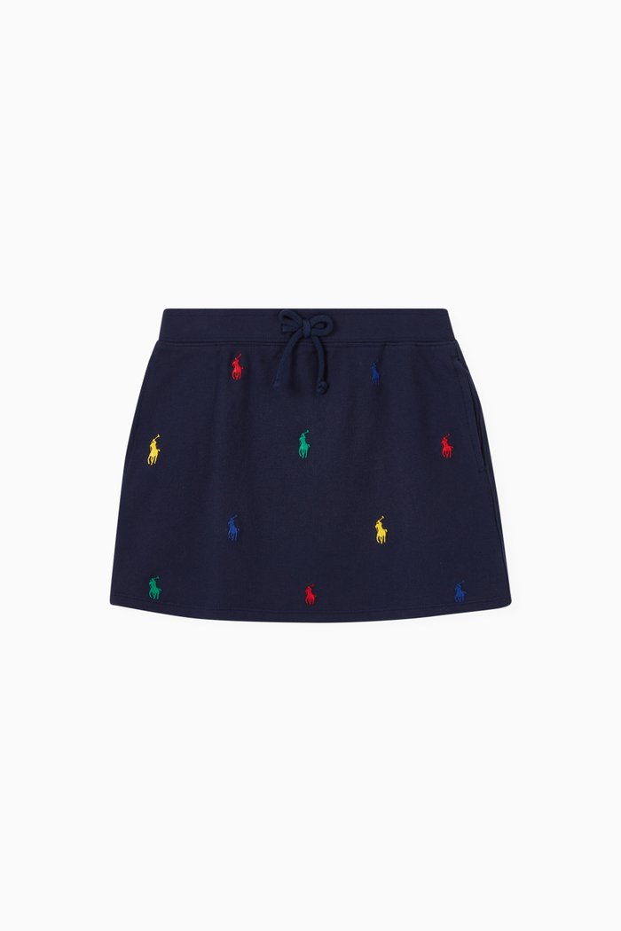 

Polo Pony Skirt in Stretch Cotton Mesh, Blue