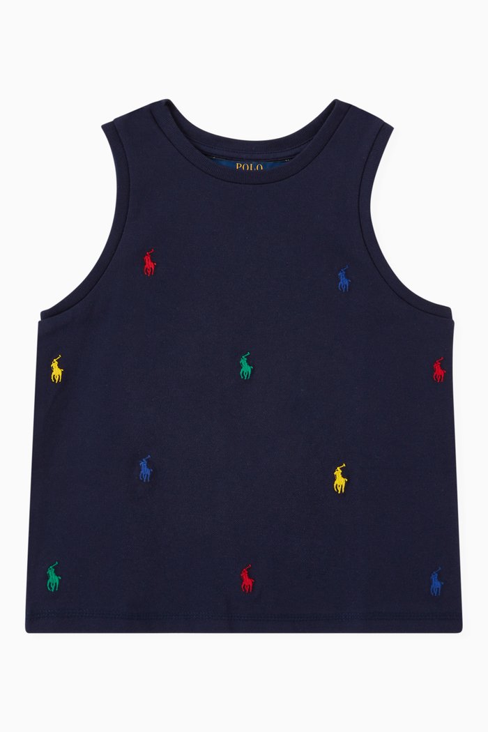 

Polo Pony Tank in Stretch Cotton Mesh, Blue