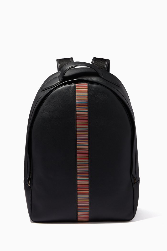 

Signature Stripe Backpack in Leather, Black