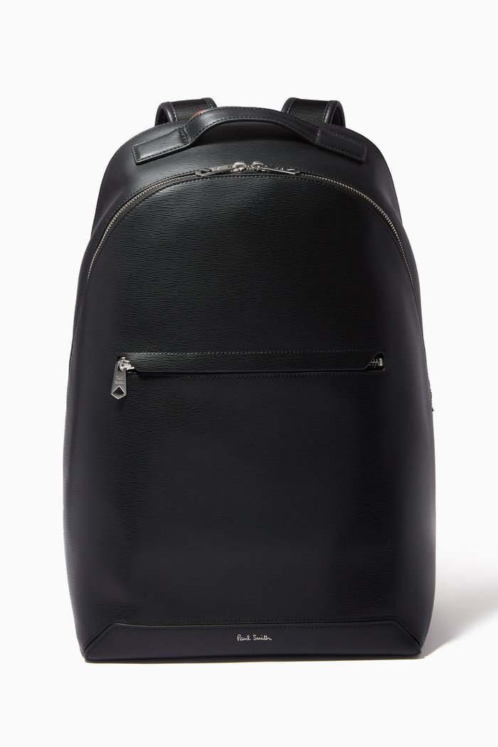 

Logo Embossed Backpack in Leather, Black